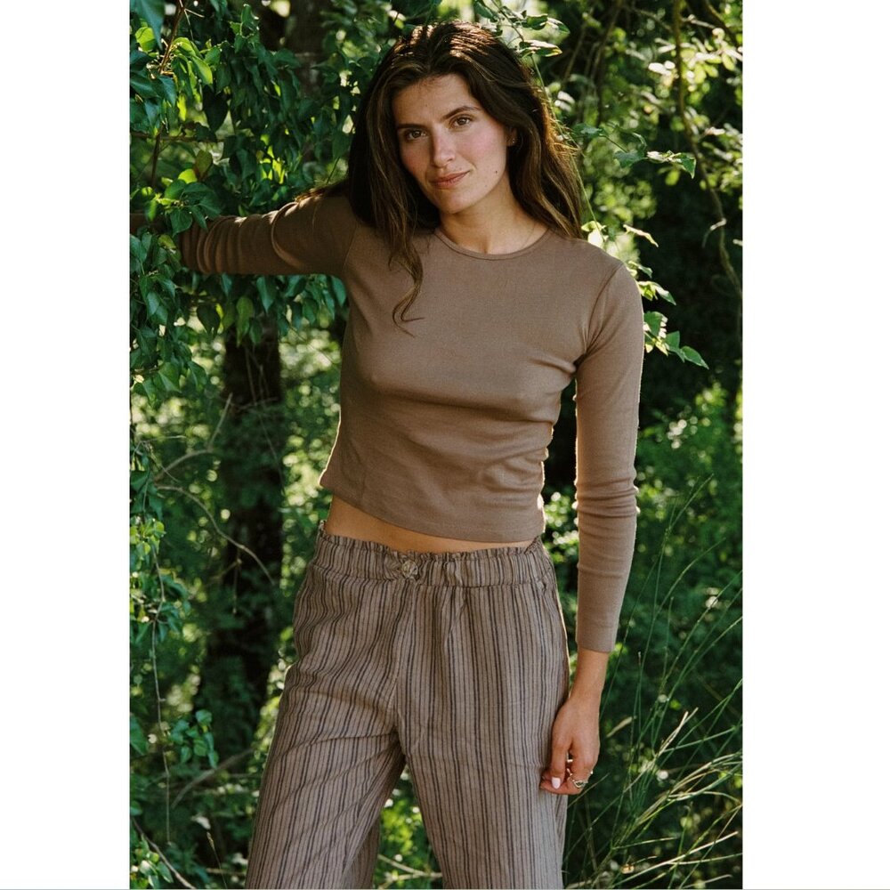 La Relaxed Washed Stripe Trouser Chestnut Stripe Size Small